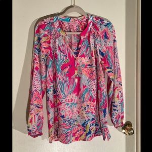 Elsa Silk Top - Tiki Pink Sunken Treasure Lily Pulitzer Blouse